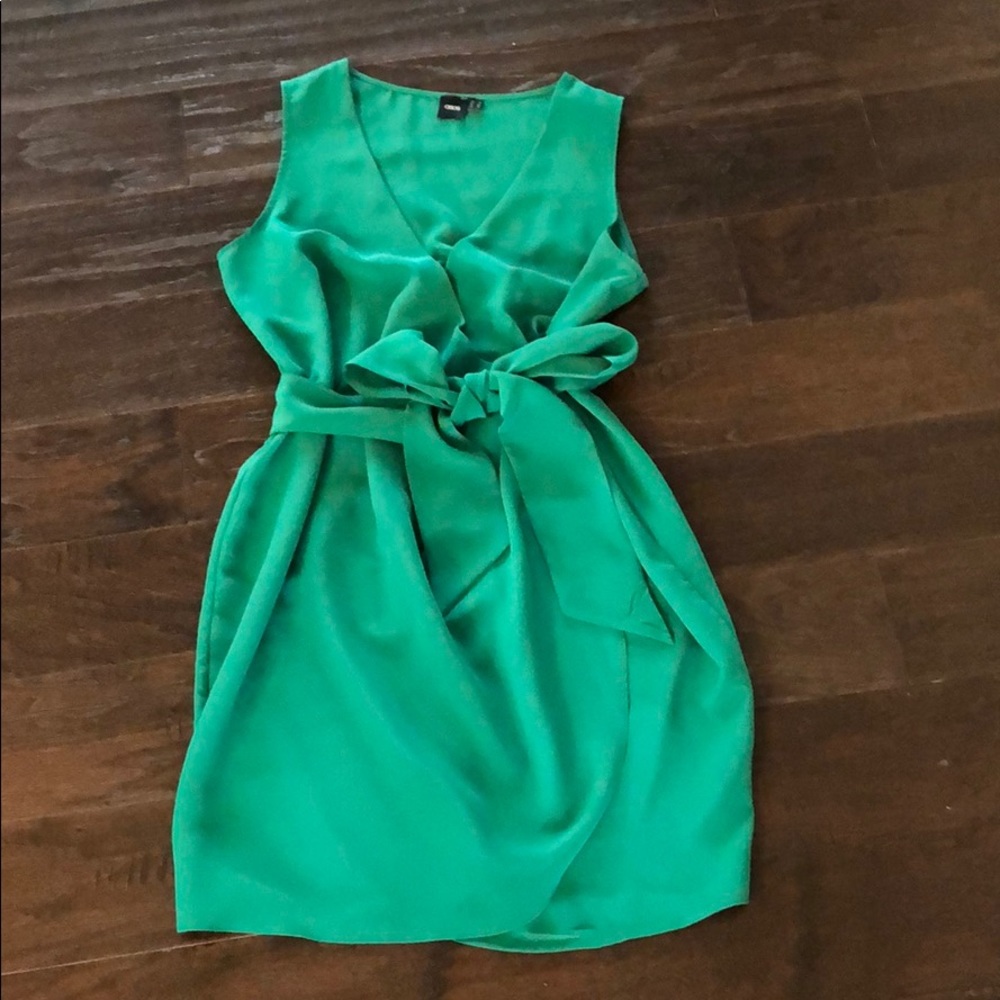 asos satin wrap dress green